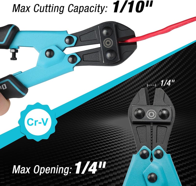 DURATECH 8-inch Mini Bolt Cutter with Bi-Material Ergonomic Handle Grip, Security Lock, Chrome Vanadium Steel Blade for Wire, Cables, Chains, Small Screws - Image 4